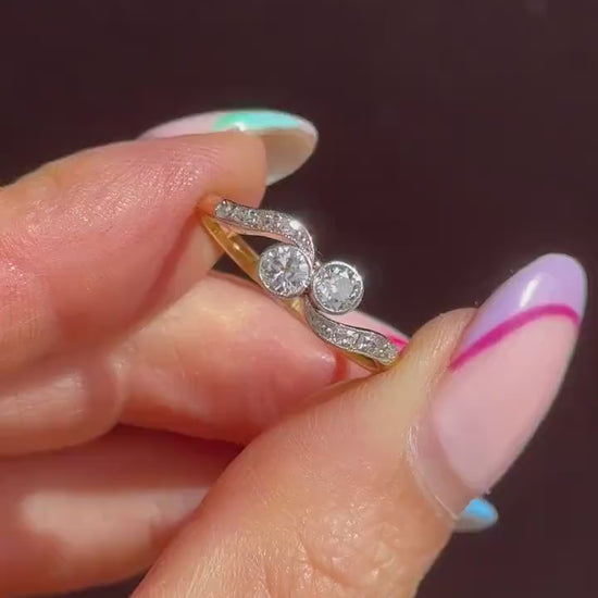 Antique Diamond 'Toi Et Moi' Two Stone Twist 18ct Gold and Platinum Ring