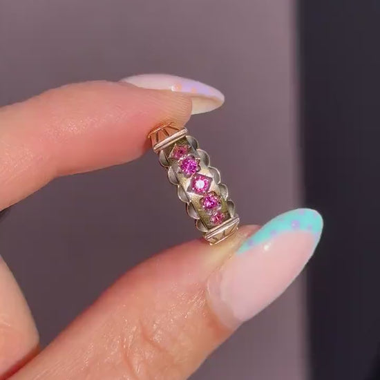 Antique Ruby Five Stone 15ct Gold Patterned Band Ring | Chester 1890