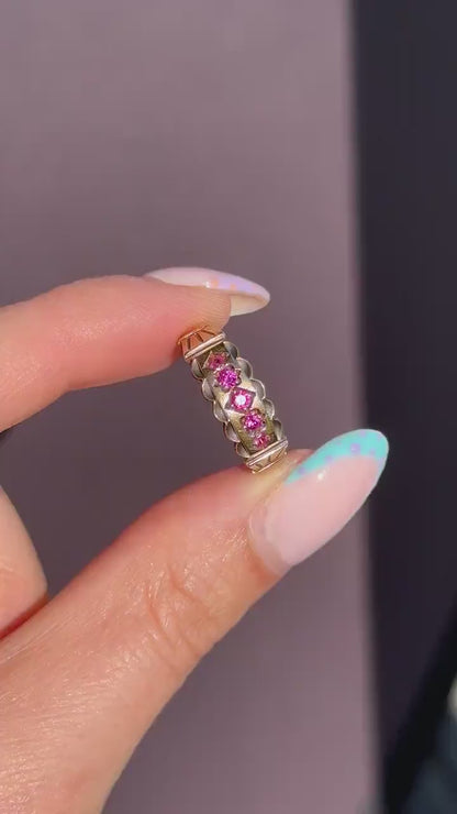 Antique Ruby Five Stone 15ct Gold Patterned Band Ring | Chester 1890