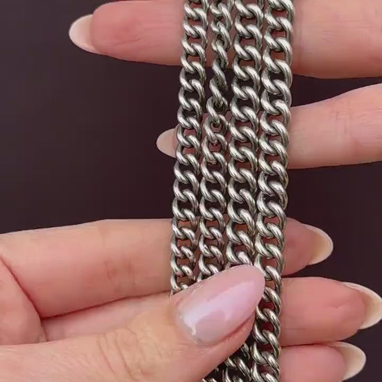 Antique Sterling Silver Curb Link Chain Necklace with Dog Clip – 32.5"