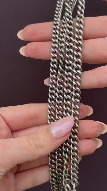 Antique Sterling Silver Curb Link Chain Necklace with Dog Clip – 32.5"