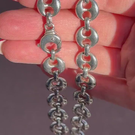 Vintage 75g Solid Sterling Silver Puffy Mariner Link Chain Necklace 15.5"