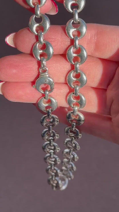 Vintage 75g Solid Sterling Silver Puffy Mariner Link Chain Necklace 15.5"