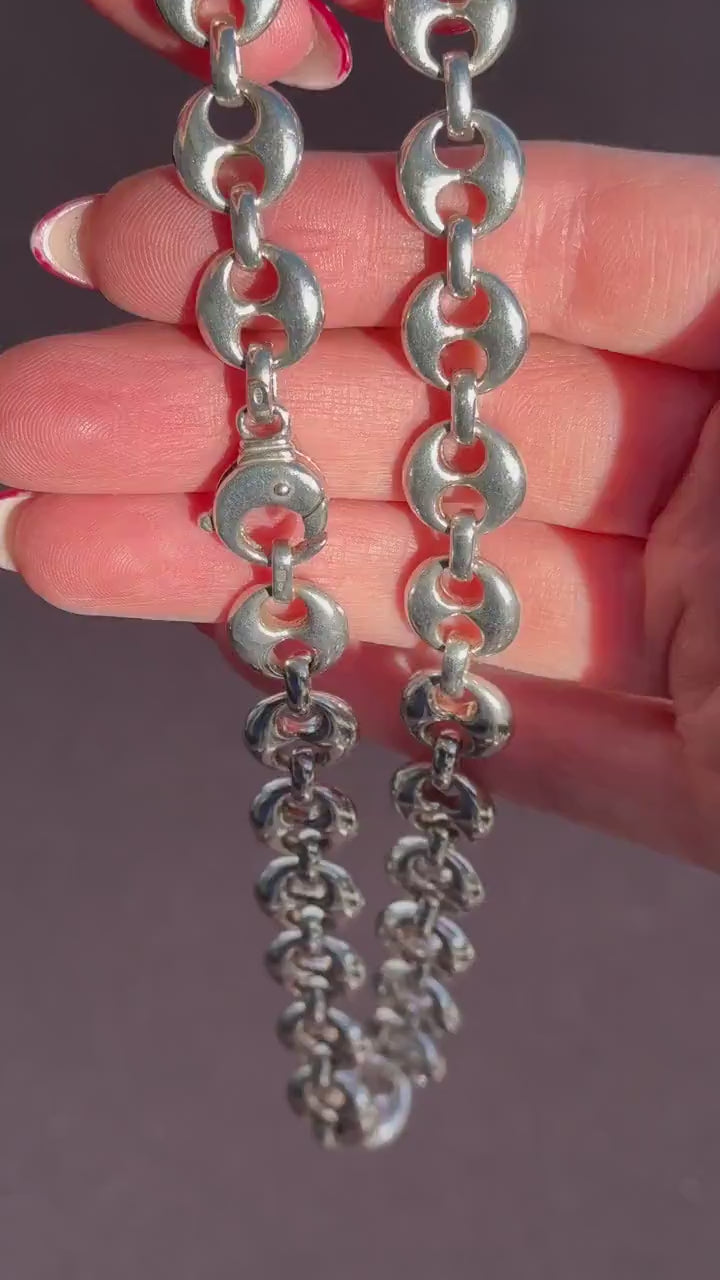 Vintage 75g Solid Sterling Silver Puffy Mariner Link Chain Necklace 15.5"