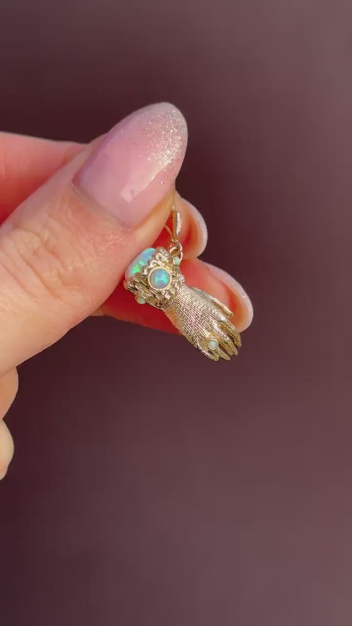 Opal 9ct Yellow Gold Hand Figa Charm Pendant