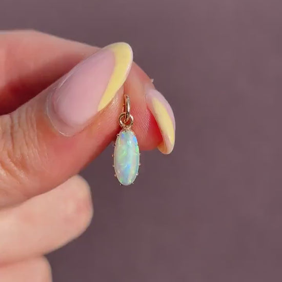 Antique 15ct Gold Natural Solid Opal Oval Charm Pendant