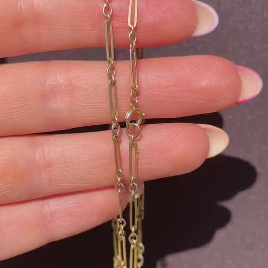 Antique 9ct Yellow Gold Paperlink Chain with Bolt ring | 17.5" Length