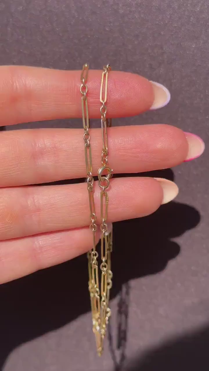 Antique 9ct Yellow Gold Paperlink Chain with Bolt ring | 17.5" Length