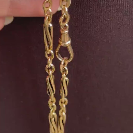 Vintage Fancy Twist Trombone Link 9ct Yellow Gold Bracelet with Dog Clip | 8.7"