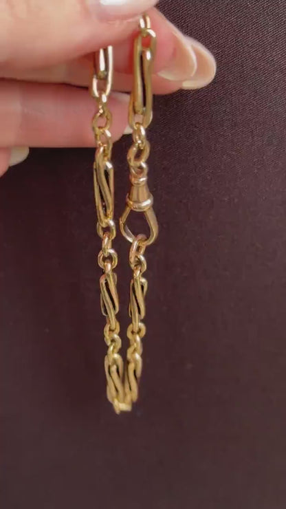 Vintage Fancy Twist Trombone Link 9ct Yellow Gold Bracelet with Dog Clip | 8.7"