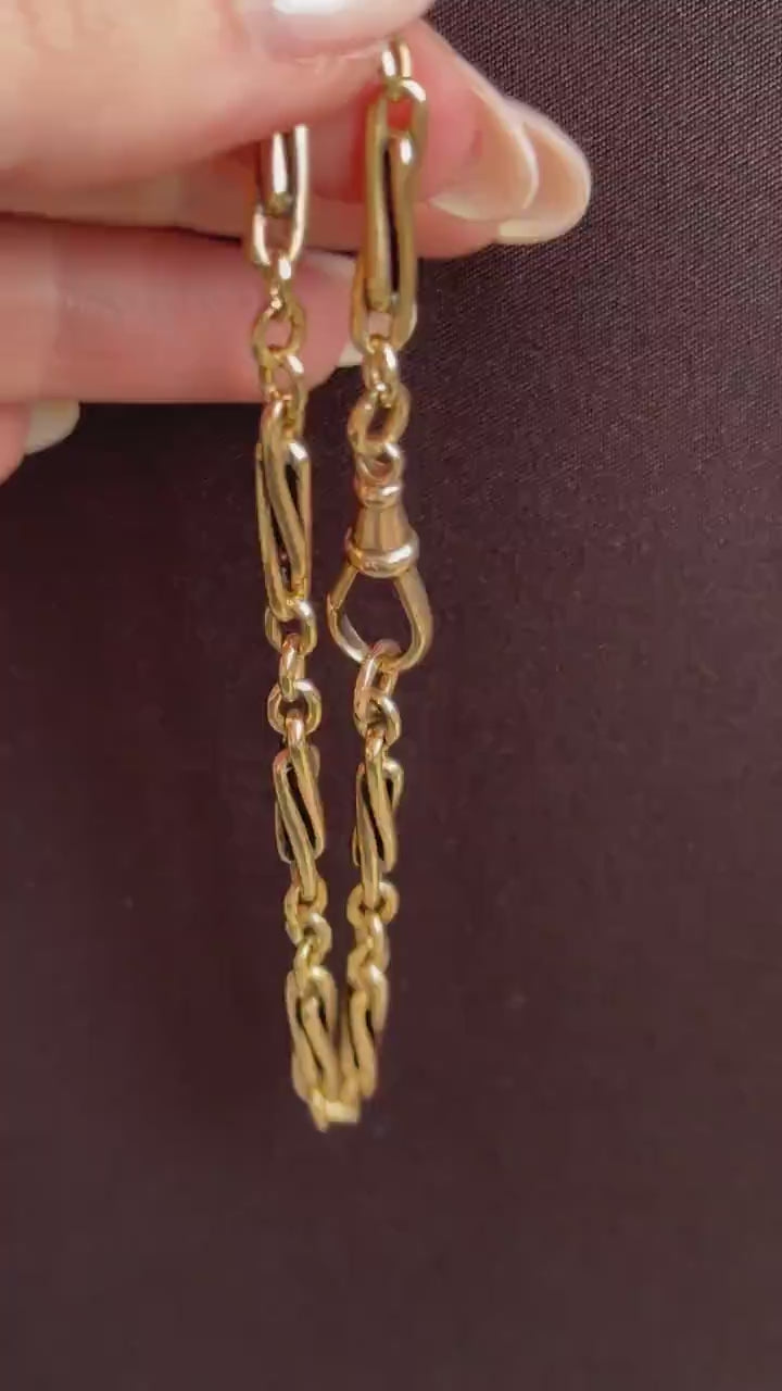 Vintage Fancy Twist Trombone Link 9ct Yellow Gold Bracelet with Dog Clip | 8.7"