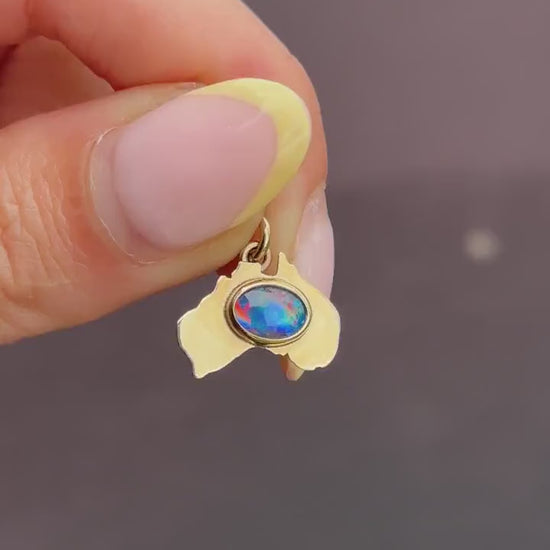 Antique Black Opal Triplet 9ct Gold Australia Travel Charm Pendant