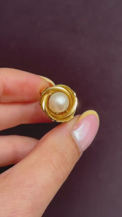 Vintage Pearl Solitaire Twist 18ct Yellow Gold Statement Ring