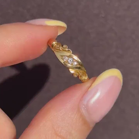 Antique Diamond Three Stone 18ct Gold Ring Band | Dated 1899