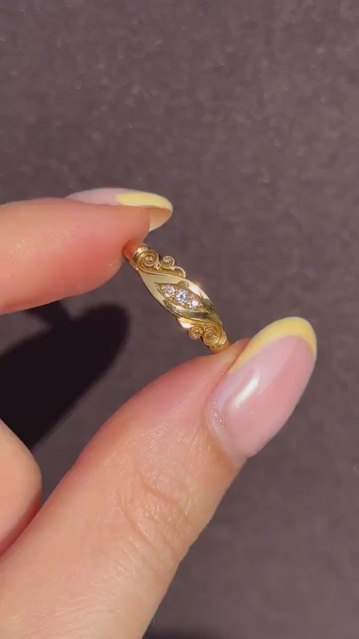 Antique Diamond Three Stone 18ct Gold Ring Band | Dated 1899