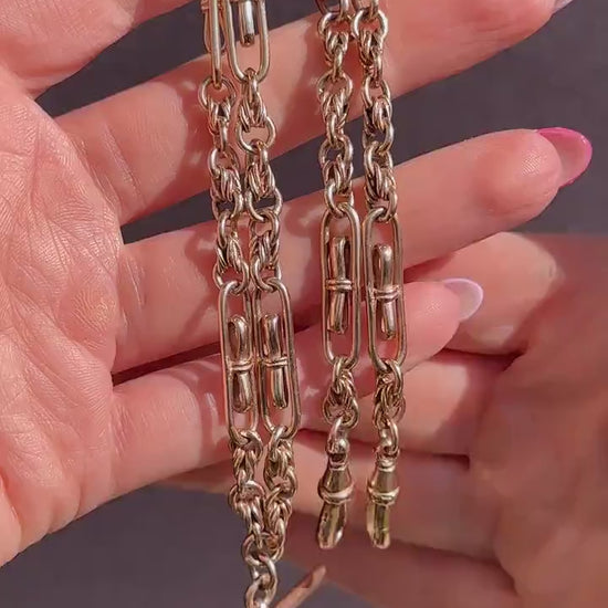 Vintage 18" 9ct Rose Gold Fancy Link Double Albert Watch Chain Necklace