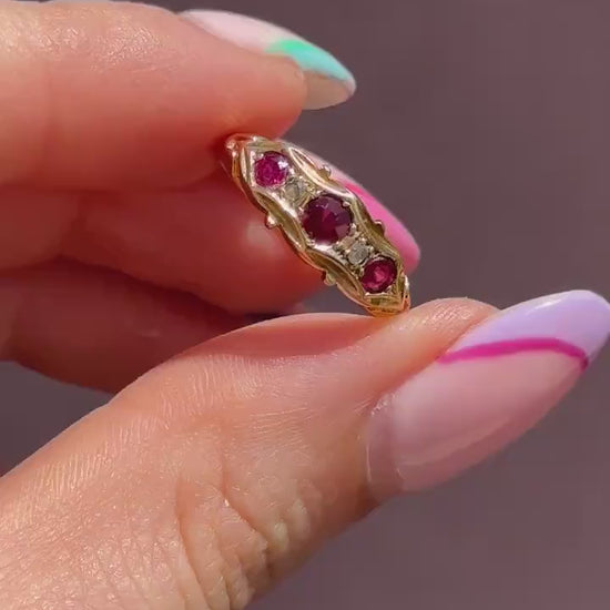 Antique Garnet, Ruby and Diamond 18ct Yellow Gold Ring | Chester 1906