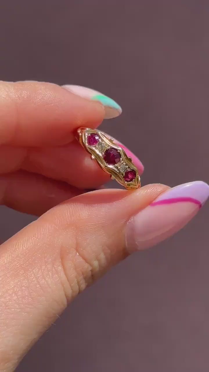 Antique Garnet, Ruby and Diamond 18ct Yellow Gold Ring | Chester 1906