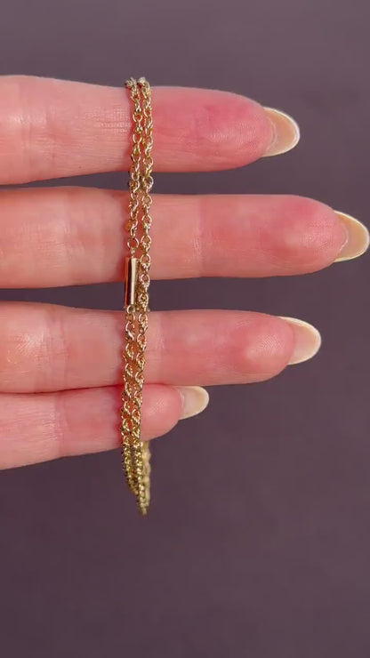 Antique 9ct Gold Love Knot Link Chain Necklace with Barrel Clasp | 16.5"