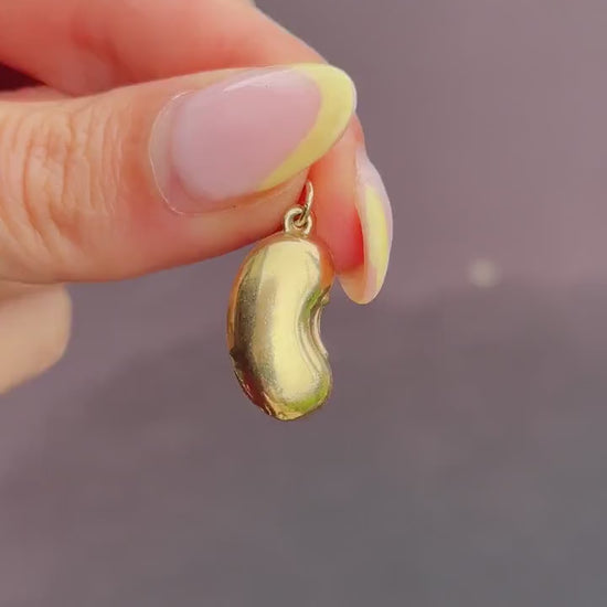 Vintage 9ct Yellow Gold Lucky Bean Charm Pendant | London 1965