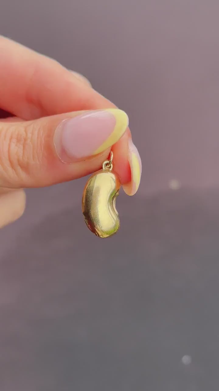Vintage 9ct Yellow Gold Lucky Bean Charm Pendant | London 1965