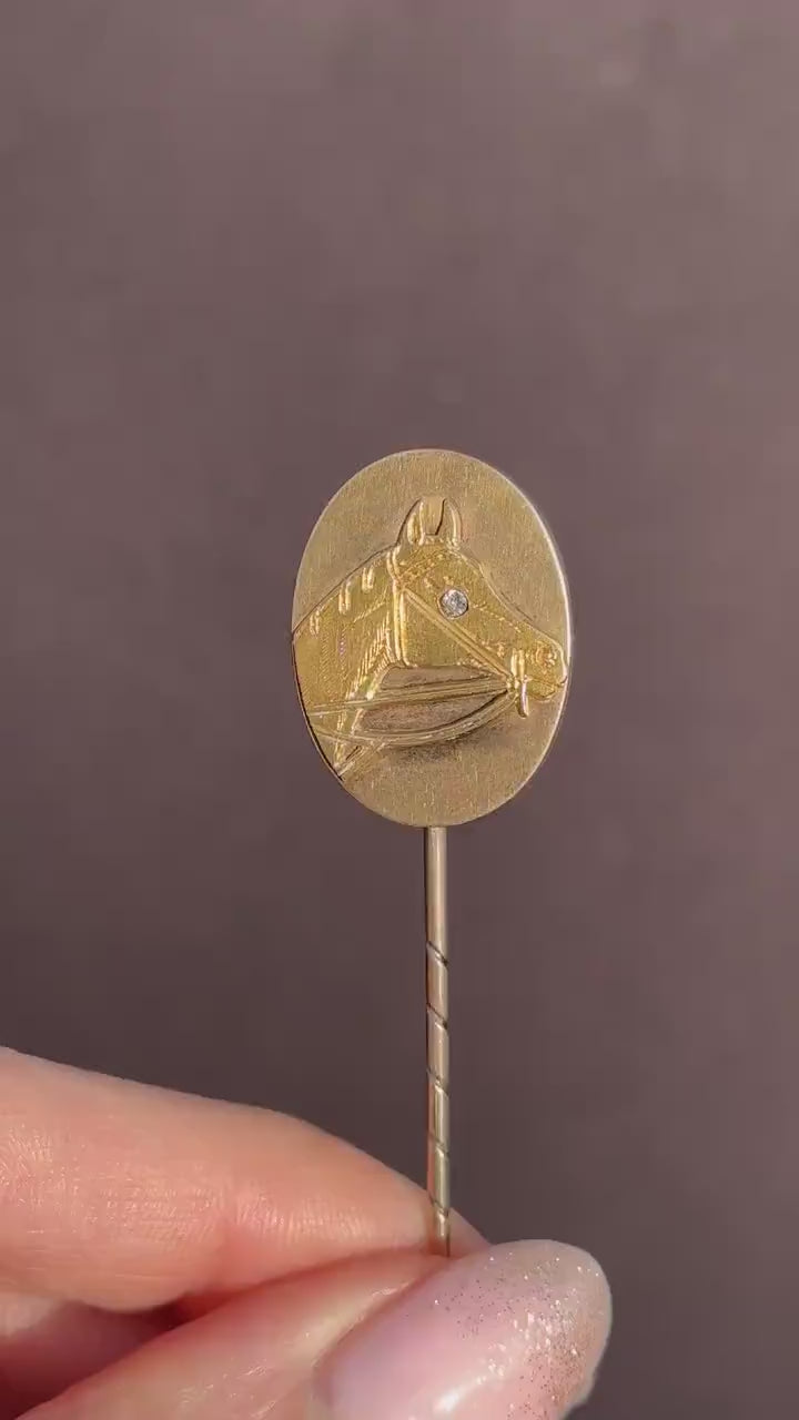 Antique Victorian Diamond Horse Equestrian 15ct Gold Stick Pin