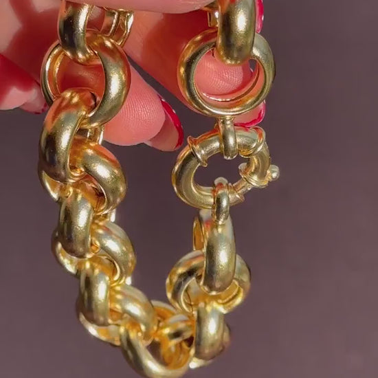 Vintage Gold on Sterling Silver Statement Rolo Link Chain Bracelet | 8.2"