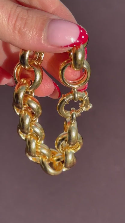 Vintage Gold on Sterling Silver Statement Rolo Link Chain Bracelet | 8.2"