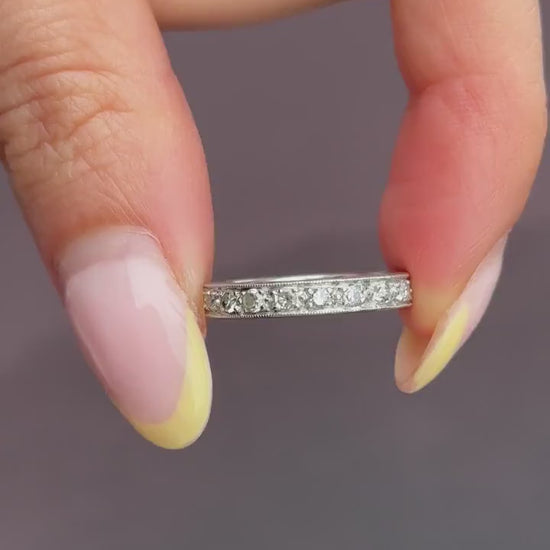 Art Deco Diamond Palladium Full Eternity Wedding Band Ring