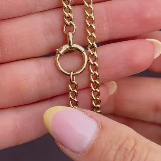 Antique 18ct Yellow Gold Curb Link Bolt Ring Chain Necklace | 18.25"