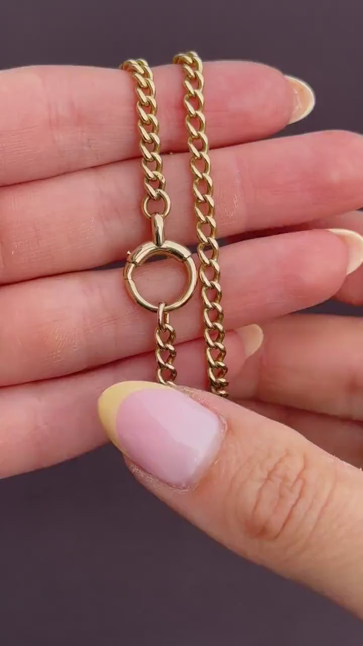 Antique 18ct Yellow Gold Curb Link Bolt Ring Chain Necklace | 18.25"