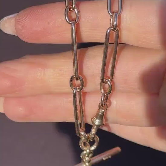 Antique Chester '1895' 9ct Gold Trombone Link Bracelet with Dog Clip and T-bar 7.75"