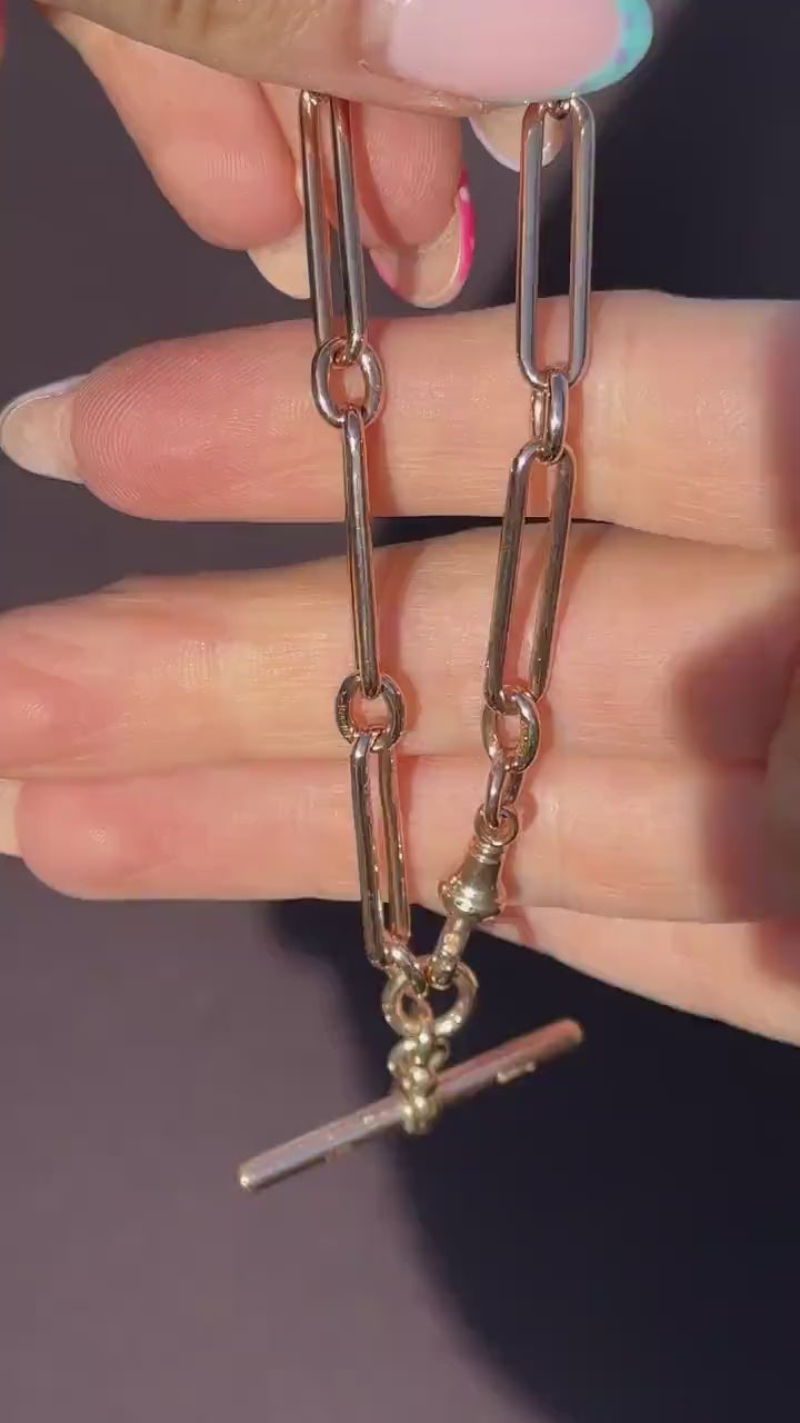 Antique Chester '1895' 9ct Gold Trombone Link Bracelet with Dog Clip and T-bar 7.75"