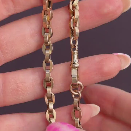 Antique 9ct Gold Oval Cable Link Dog Clip Bracelet | 8"