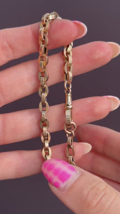 Antique 9ct Gold Oval Cable Link Dog Clip Bracelet | 8"