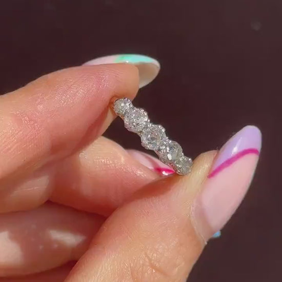 Antique Old Cut Diamond Five Stone 18ct Gold Platinum Ring - 0.78ct total