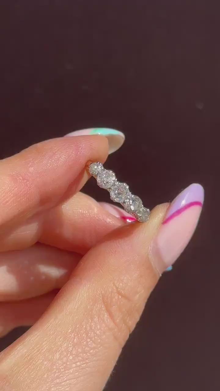 Antique Old Cut Diamond Five Stone 18ct Gold Platinum Ring - 0.78ct total