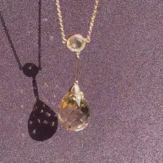 Antique Briolette Cut Citrine Gold Drop Pendant Necklace | 16.5"