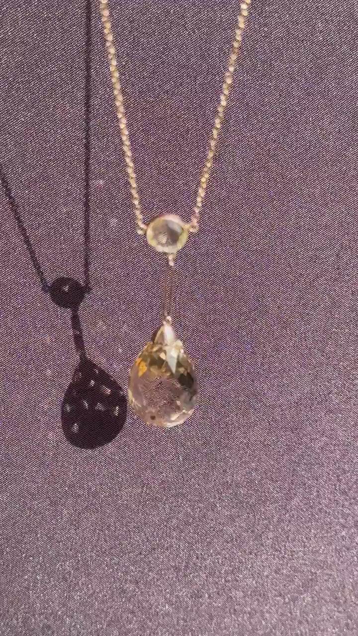 Antique Briolette Cut Citrine Gold Drop Pendant Necklace | 16.5"