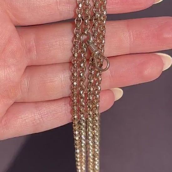 Antique Gold Filled Faceted Belcher Link Muff Guard Chain Necklace With Dog Clip | 54"