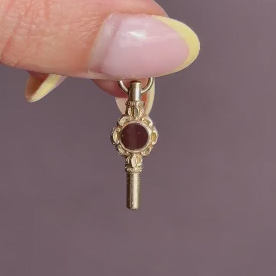 Antique Agate Gold Cased Watch Key Fob Pendant Charm