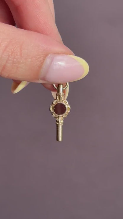 Antique Agate Gold Cased Watch Key Fob Pendant Charm