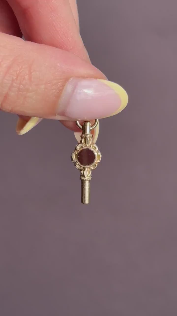 Antique Agate Gold Cased Watch Key Fob Pendant Charm