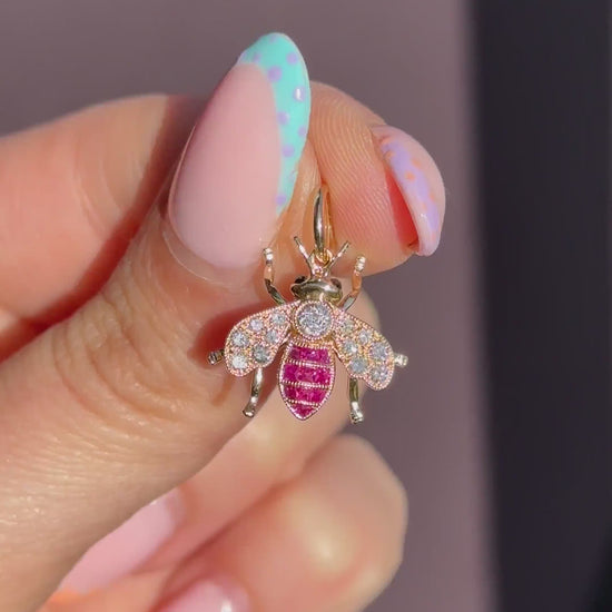 French Cut Ruby and Diamond 18ct Gold Insect Bee Pendant