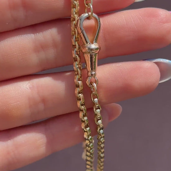Antique 9ct Yellow Gold Oval Link Chain Necklace with Dog Clip |