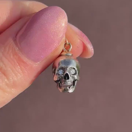 Diamond Eyes Gold and Silver Skull Charm Pendant
