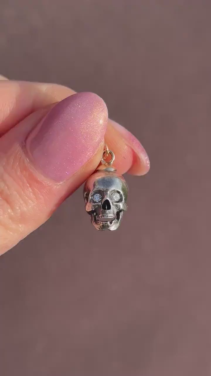 Diamond Eyes Gold and Silver Skull Charm Pendant