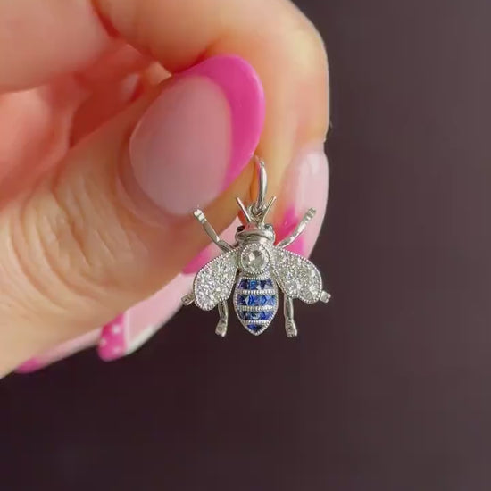 Blue Sapphire and Diamond Platinum Insect Bee Pendant | 0.25ct Diamond