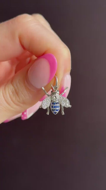 Blue Sapphire and Diamond Platinum Insect Bee Pendant | 0.25ct Diamond