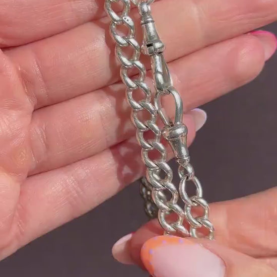 Antique Sterling Silver Curb Double Dog Clip Chain Necklace | 19.5"